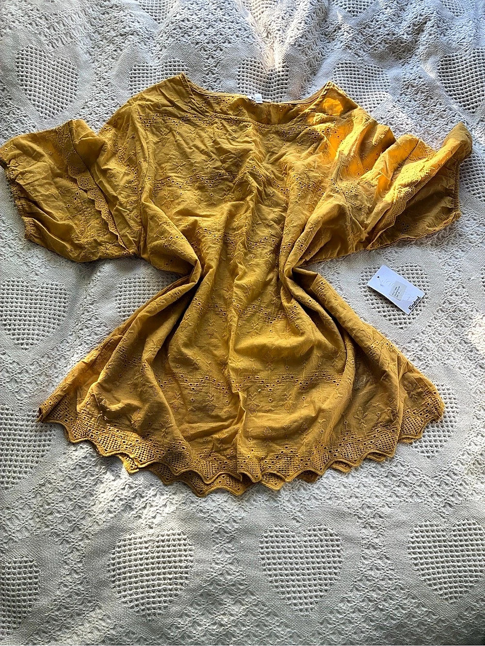 Anthropologie Kindred Floral Embroidered Shirt Blouse in Golden Yellow Size 2X